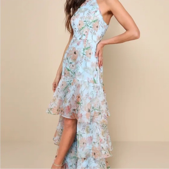 Lulus Forever Exceptional Light Blue Floral Halter Organza Maxi Dress - Picture 2 of 8